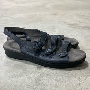 SAS Tripad Comfort Three Strap Sandals Women Size 8.5 Narrow Blue Leather Buckle
